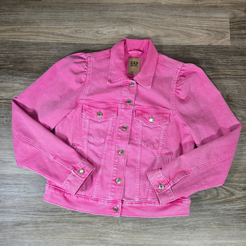 Gap x Barbie Denim Jacket Womens M Pink Jean Trucker Mattel Collab Medium